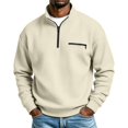thumbnail image 3 of Daweinan Men's Quarter Zip Pullover Waffle Stand Collar Long Sleeve Pullover Sweatshirt with Zipper Chest Design Casual Loose Fit Athletic Workout Top, 3 of 6