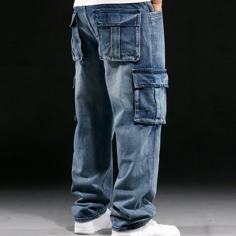 QATAINLAV Men's Casual Loose Hip Hop Denim Work Pants Baggy