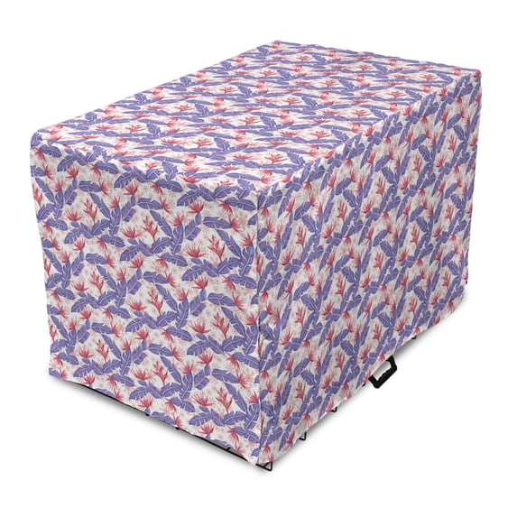 Tropical Dog Crate Cover, Exotic Banana Leaves and Bird of Paradise Blossoms Hawaiian Pattern, Easy to Use Pet Kennel Cover Small Dogs Puppies Kittens, 7 Sizes, Raspberry and Blue Violet, by Ambesonne