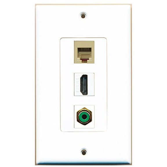 RiteAV - 1 Port HDMI 1 RCA Green 1 Phone RJ11 RJ12 Beige Wall Plate Decorative