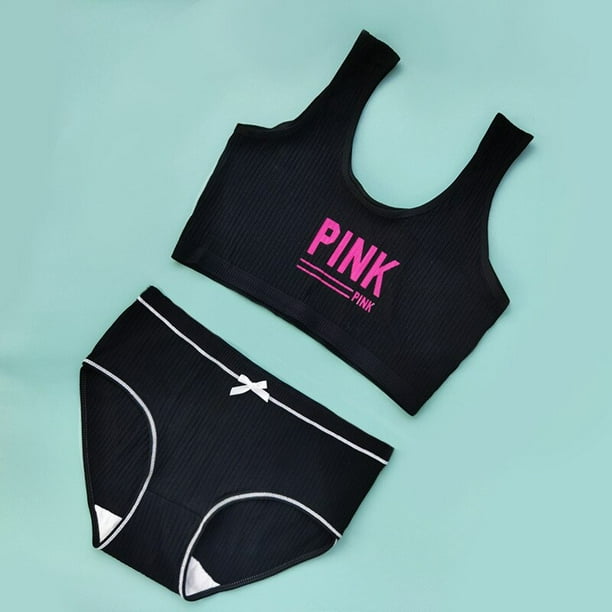Cotton Girls Bra And Panty Sets Teenage Girls Cotton Padded Training Bra + Panties Kids Sports Bra Panties UnderwearGray11 He Qiyong unisex