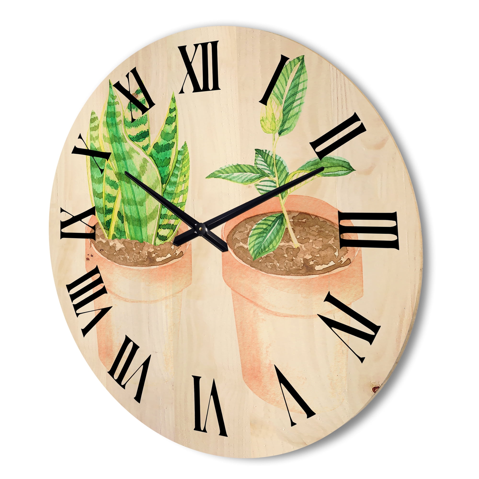 Designart 'Ficus and Sansevieria Indoor Green Home House Plants' Traditional Wood Wall Clock