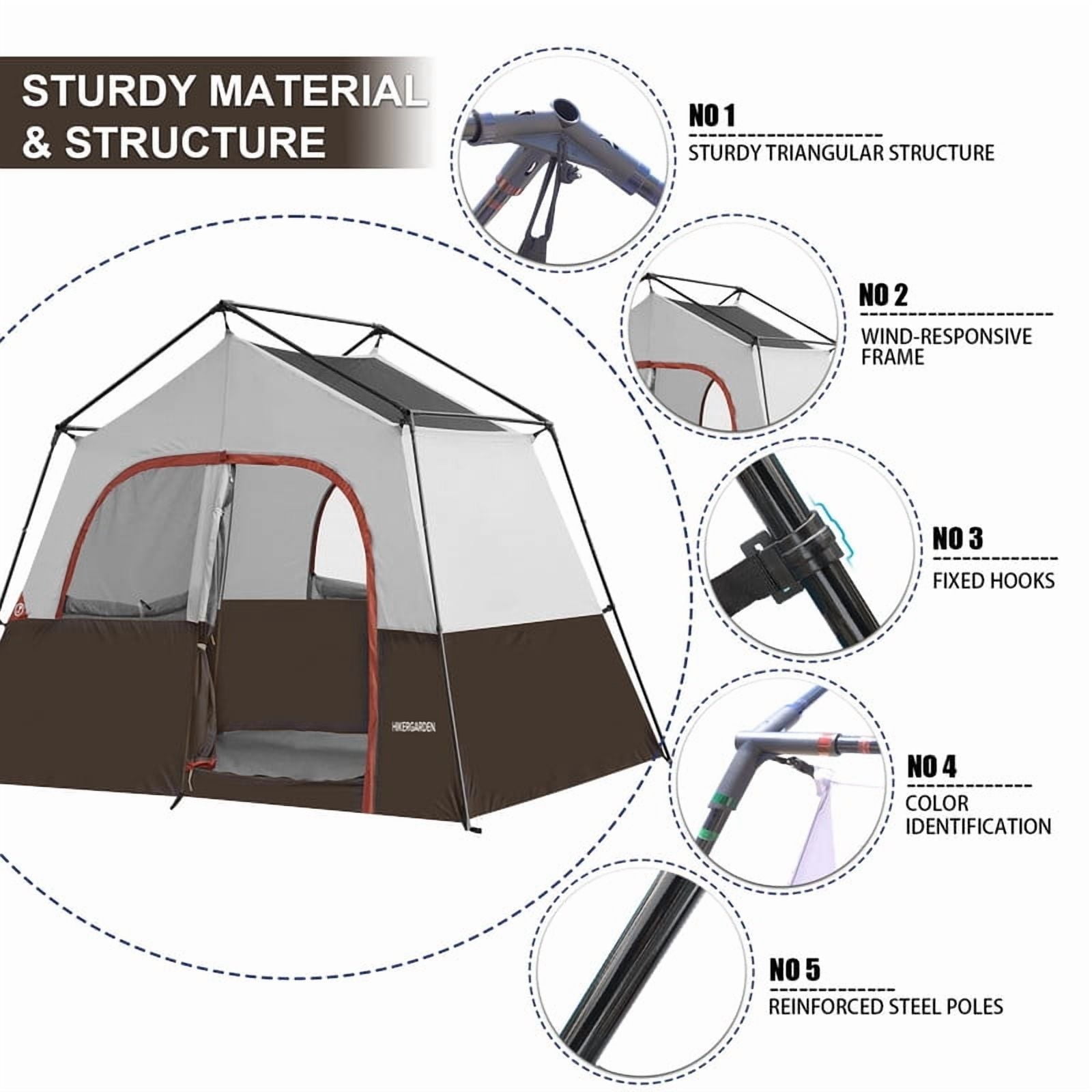 HIKERGARDEN 6 Person Camping Tent - Portable Easy Set Up Family Tent for Camp, Windproof Fabric Cabin Tent Outdoor for Hiking, Backpacking, Traveling