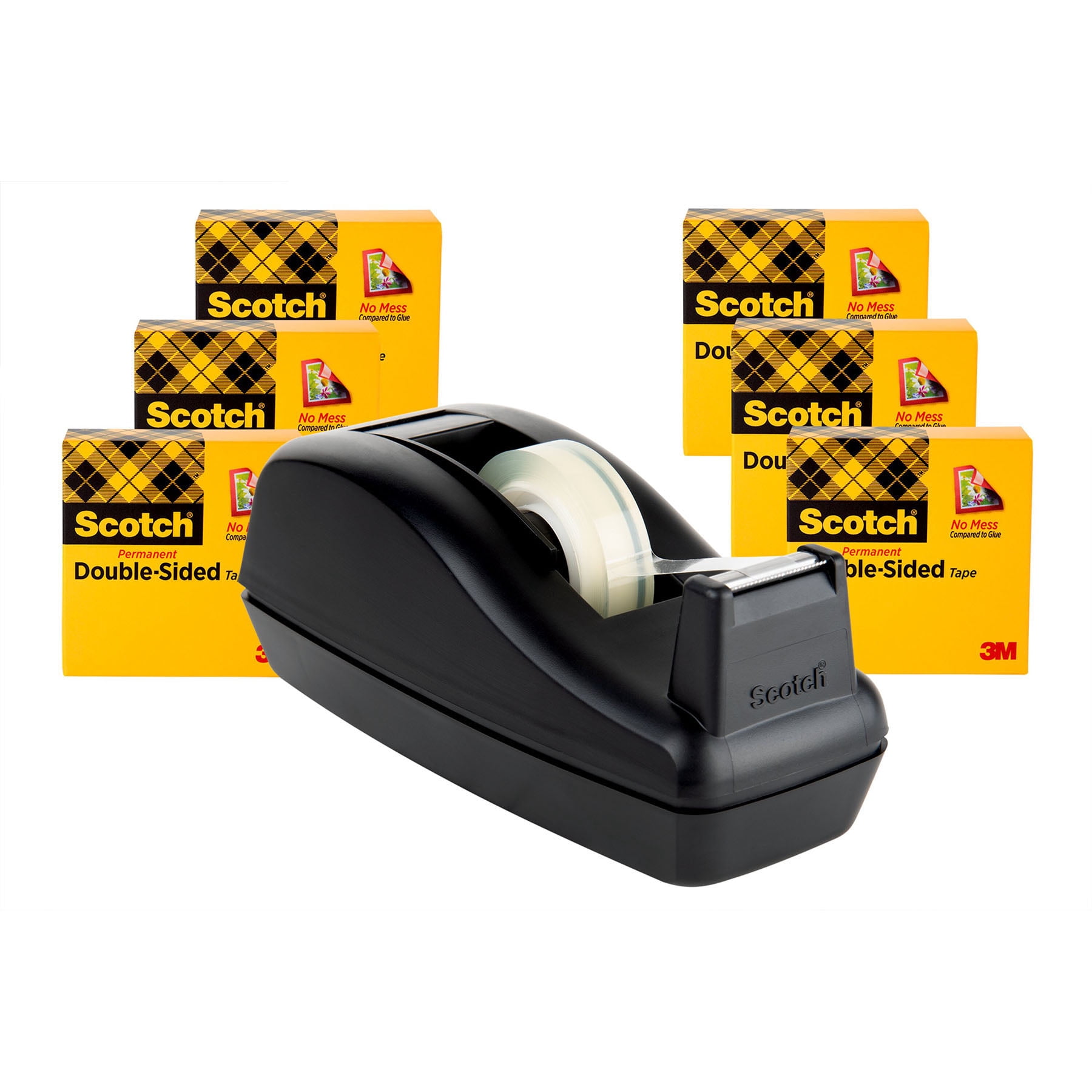 1PACK 3M Scotch® 665 Double-Sided Tape with C40 Dispenser, 1/2" x 900", 6 Clear Rolls