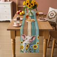 thumbnail image 2 of Cute Pig Table Runner - 72 Inch Long Yellow Sunflowers Teal Brown Wooden Vintage Art Cotton and Linen Blended Dress Scarves Farmhouse Table Runner for Kitchen Dining, Coffee Table, 13" x 72", 2 of 8