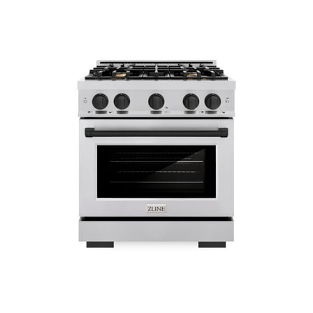 ZLINE Autograph Edition 30 in. 4.2 cu. ft. Gas Range with 4 Burner Cooktop and Convection Gas Oven in Stainless Steel and Matte Black Accents (HGRZ-30-MB)