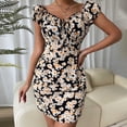thumbnail image 2 of Mini vestido ajustado de cintura alta con estampado de cordones y manga corta para mujer sexy a la moda Fridja  qw1243, 2 of 6