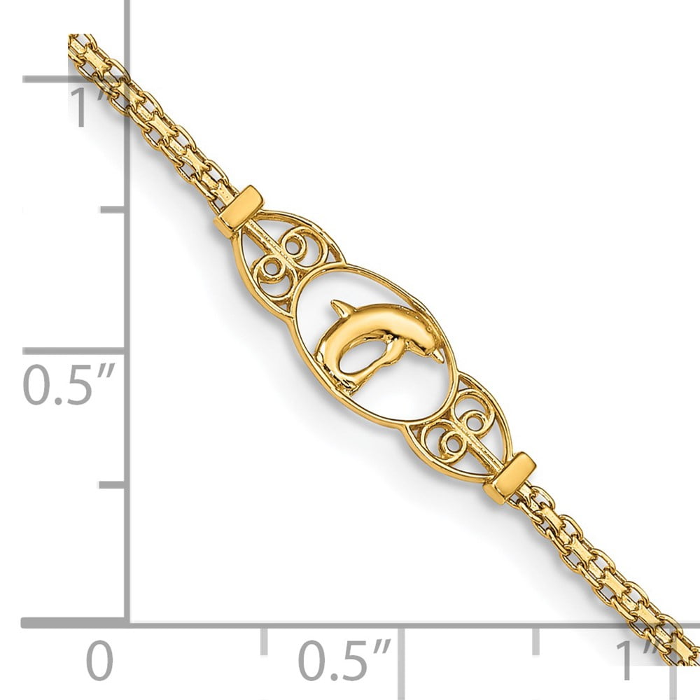 Primal Gold 14 Karat Yellow Gold Dolphin 9-inch Anklet