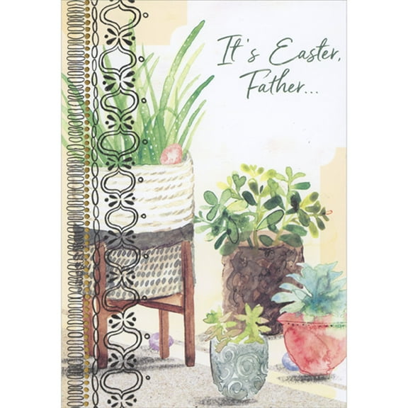 Designer Greetings Watercolor Plants in Stand and Pots with Repeating Oval Border Easter Card for Father