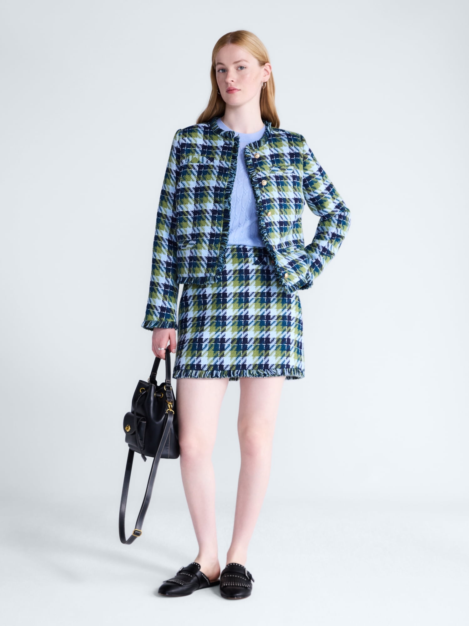 Free Assembly Women's Cropped Tweed Jacket with Fringe Trim, Sizes XS-XXL