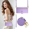 thumbnail image 2 of for iPhone 11 Case with Card Holder, Retro Premium PU Leather Shoulder Wrist Strap Zipper Kickstand Flip Cover Women Girl Wallet Phone Case for iPhone 11, Purple, 2 of 10