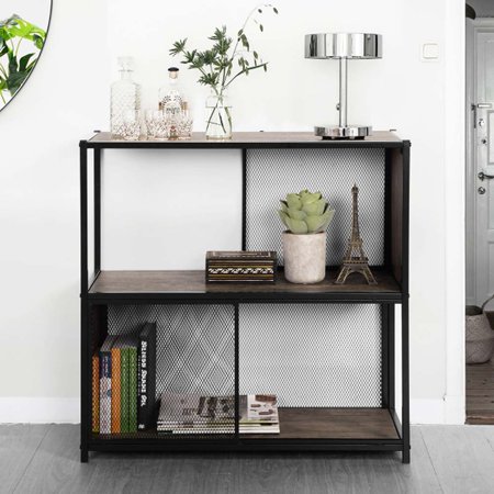 Topcobe Small Vintage Bookcase With Removable Door 2 Tier House