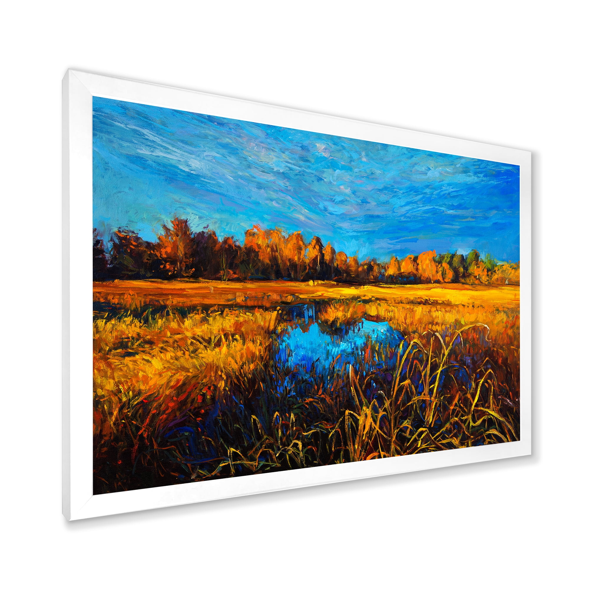 Designart 'A Light Blue Sky Over Orange Meadows' Traditional Framed Art Print