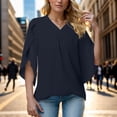 thumbnail image 2 of OSOLU Women Solid Color Fashion V-Neck T-Shirt Tshirts Tee Loose Temperament Casual Petal Sleeve Shirt Tops Leisure Dailywear, 2 of 5