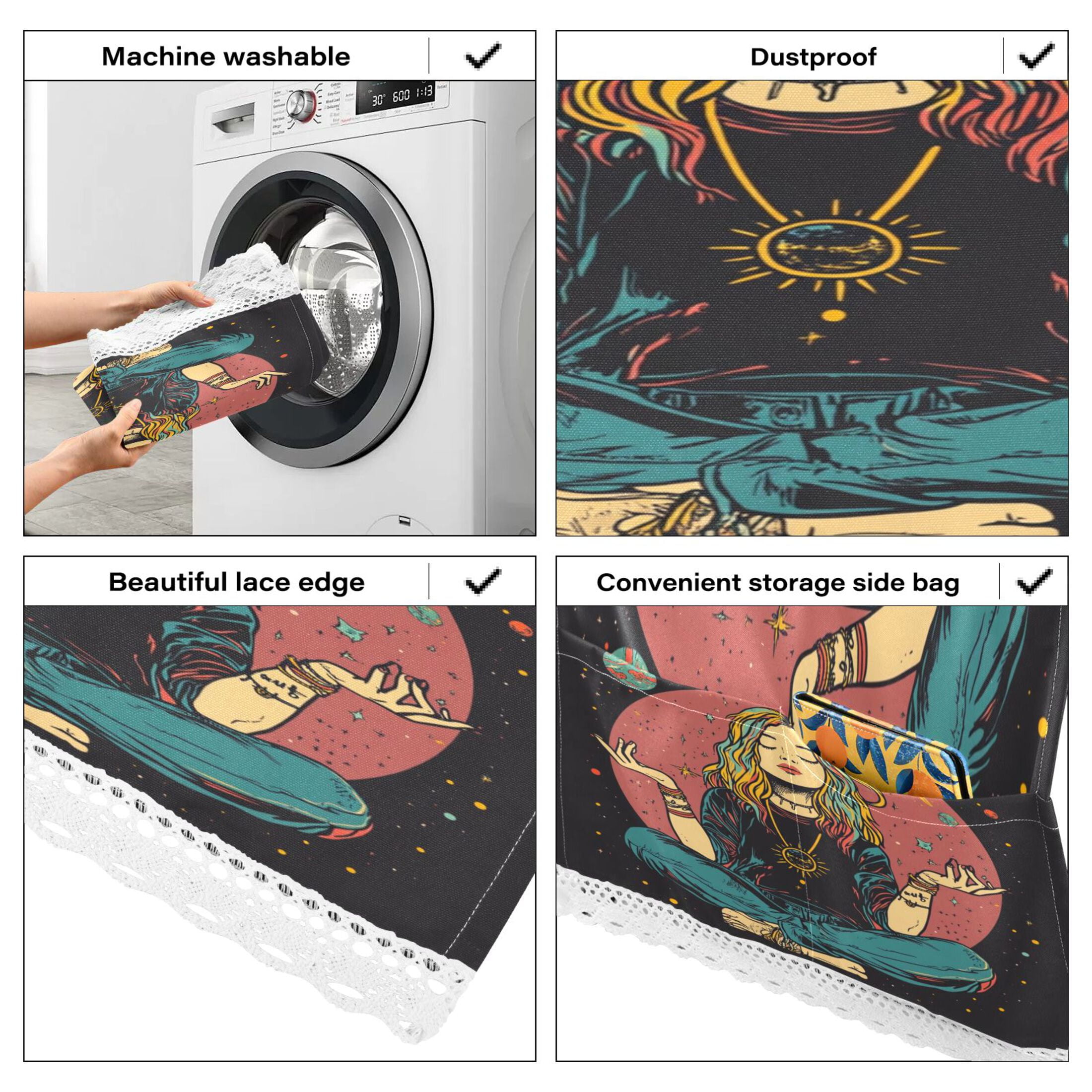 WOBOGO Meditating Woman Outer Space Washing Machine Cloth Dryer Refrigerator Top Cover Protective Non-Slip Mat For Kitchen Laundry