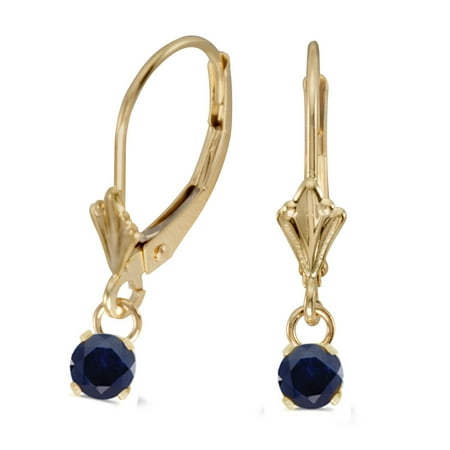 Round Sapphire Earrings Set - 14k Yellow Gold 5mm Round Genuine Sapphire Lever-back Earrings