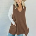 thumbnail image 2 of Wyobmus Womens Sleeveless Sweater Vest V Neck Oversized Knit Tops Casual Loose A-Line Tunic Top with Pockets Fall Fashion Clothes Brown, 2 of 8