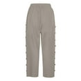 thumbnail image 5 of Bovemsi Women's Casual Pants Fashion Solid Color Cotton Linen Elastic Seven Beach with Pockets, 5 of 7