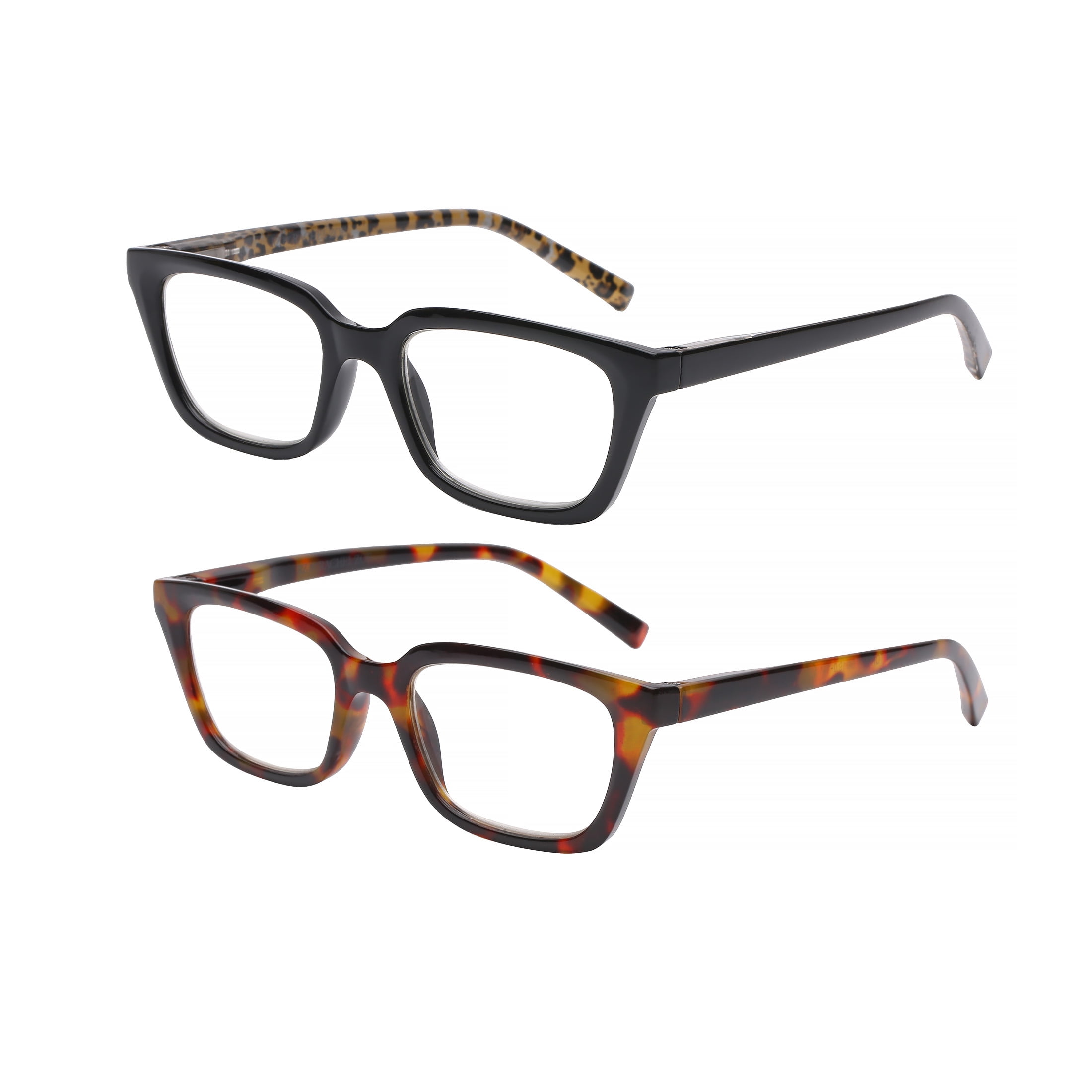 (2 pack) Rz by Rachel Zoe Womens Cateye Reading Glasses with Case, Black/Tortoise, Sabine +1.25