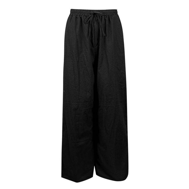CAICJ98 Womens Pants Women's Casual High Waisted Button Fly Straight Leg  Dress Pants with Pocket Black,XXL