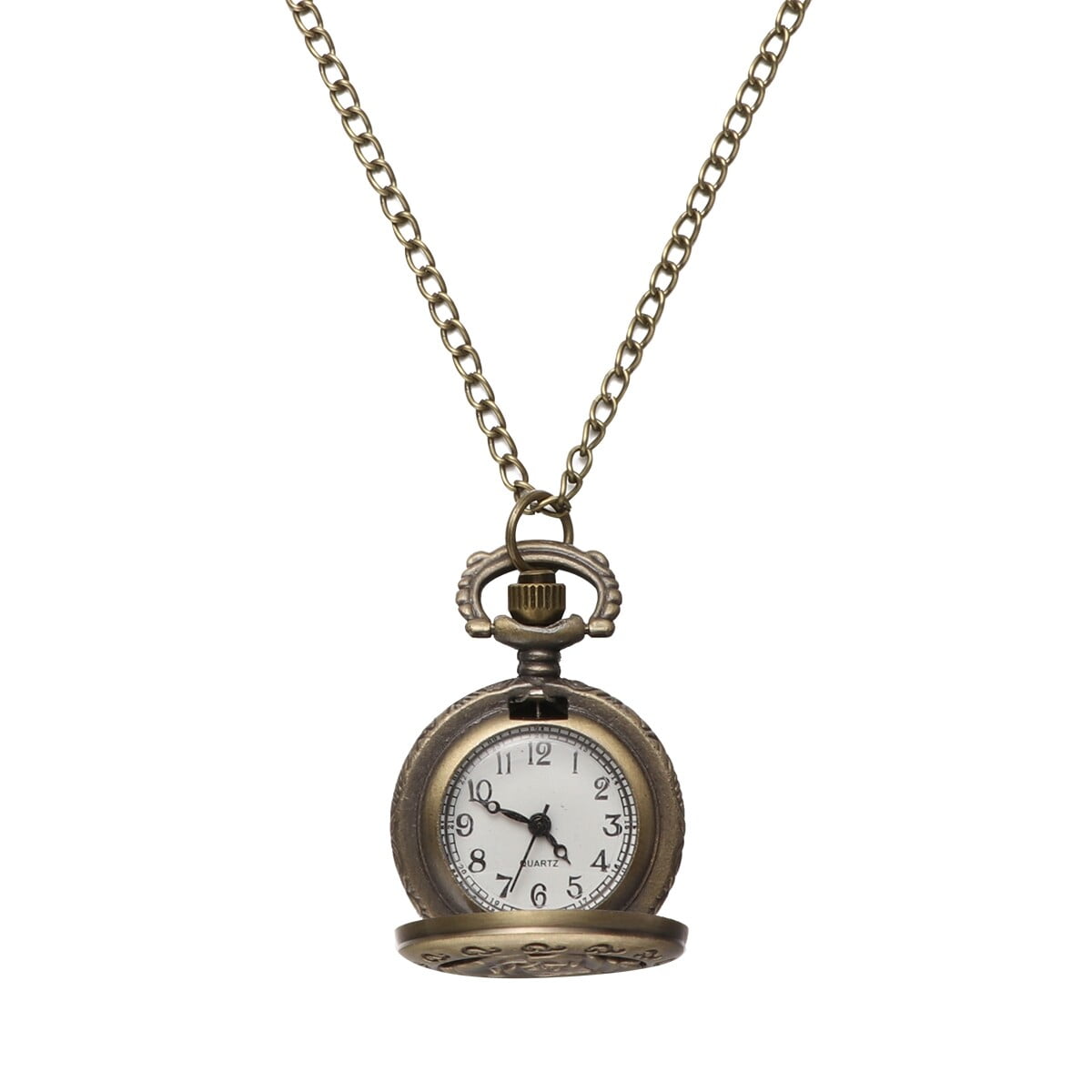 Rosarivae Vintage Retro Bronze Quartz Pocket Watch Pendant Chain Necklace Watches (Hollow Flower