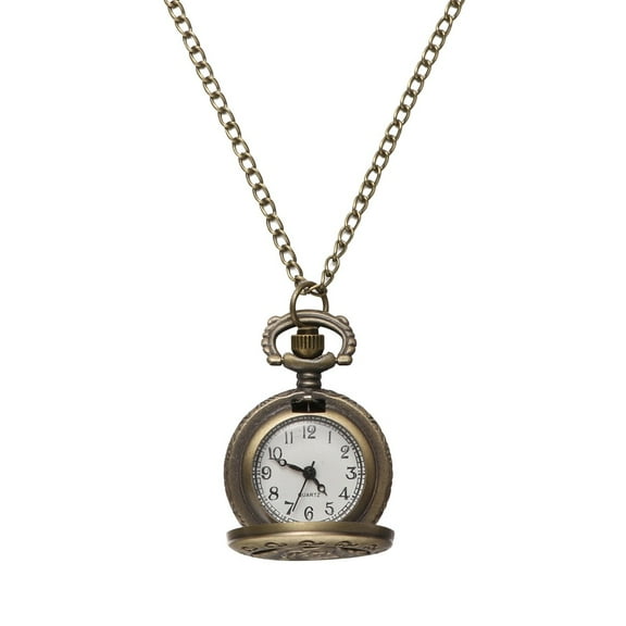 Vintage Retro Bronze Quartz Pocket Watch Pendant Chain Necklace Watches (Hollow Flower)