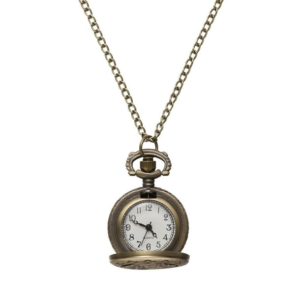Rosarivae Vintage Retro Bronze Quartz Pocket Watch Pendant Chain