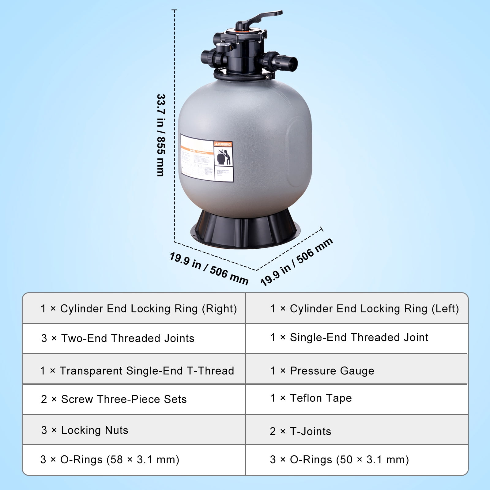 KFFKFF 22 inch Sand Filter, 55 GPM Filteration Device, Suitable for Above Ground and Inground Pools, Sand Filtration System with 7 Functional Multi-Port Valve