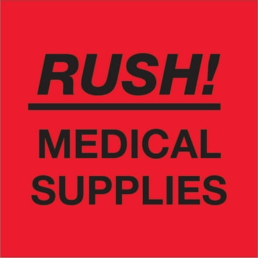 Tape Logic Labels "Rush - Medical Supplies" 4" x 4" Fluorescent Red 500/Roll DL1337
