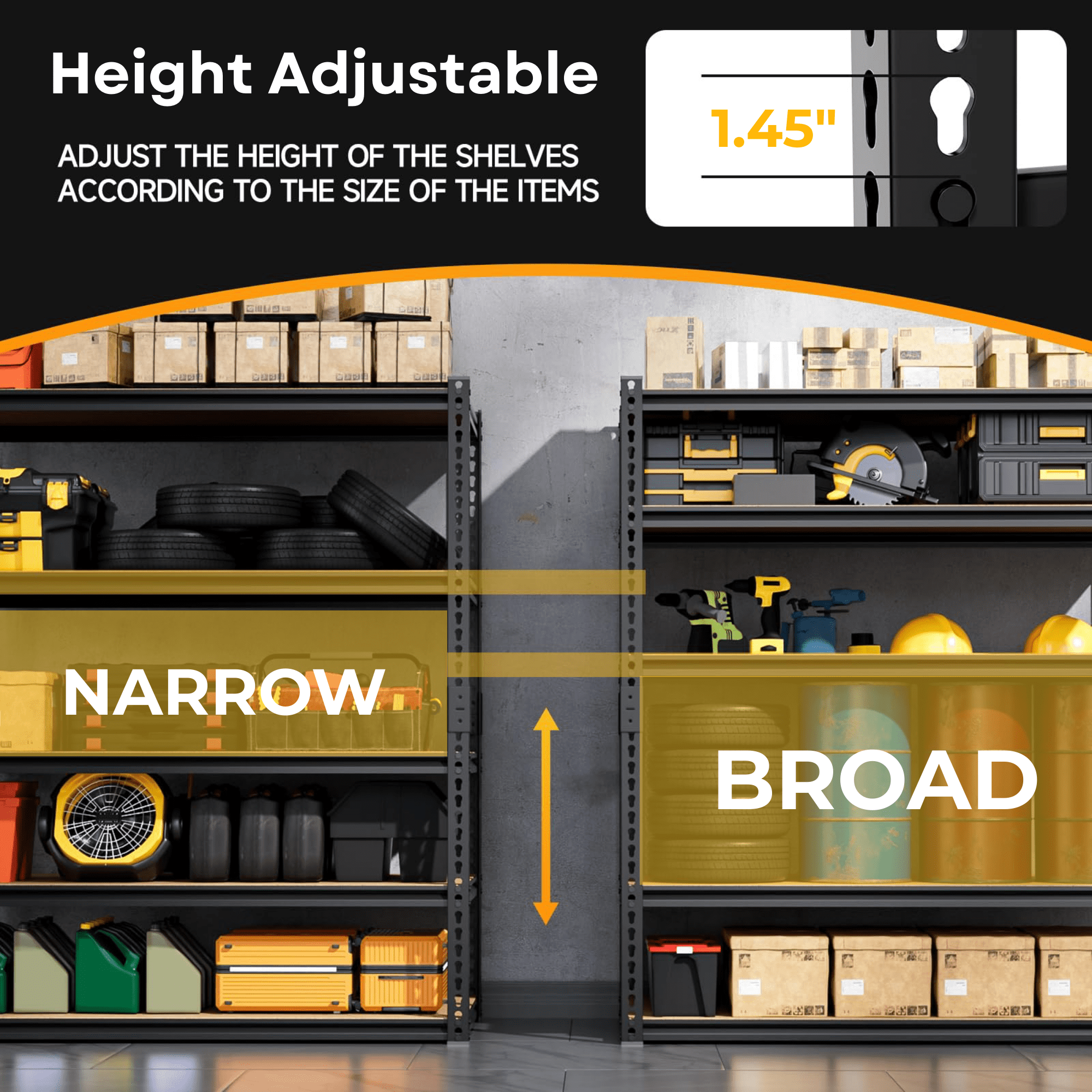 TrumanPick Storage Shelves Garage Shelving Units 5 Tier Metal Heavy Duty Adjustable Shelf Rack 48" W x 24" D x 72" H 3250LBS for Warehouse Pantry Closet, Black