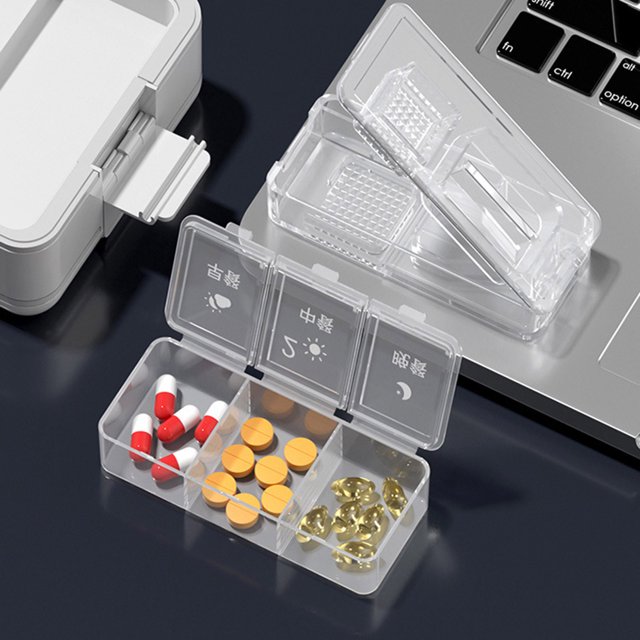 YAOMOBB Medication Organizer with Cutter Medicine Box Double layered Tablet Splitter Three Compartments Container with Cutter proof
