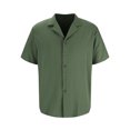 thumbnail image 4 of UVEASISHA Clearance Sales Short Sleeve Button Down Shirts for Men Solid Color Cuban Guayabera Shirt Summer Lightweight Spread Collared Beach Shirts Army Green XL, 4 of 6