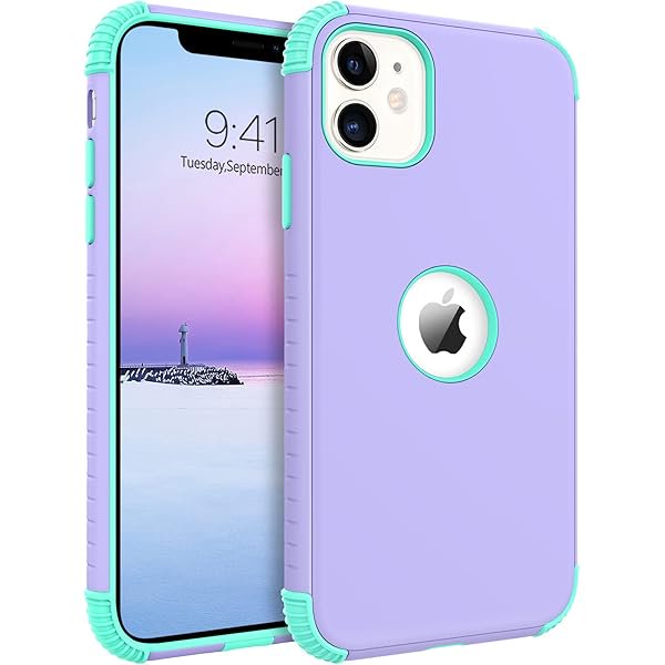 wonima11 BENTOBEN for iPhone 11 Phone Case, Heavy Duty 2 in 1 Full Body Rugged Shockproof Protection Hybrid Hard PC Bumper Drop Protective Girls Women Boy Men, Purple/Mint