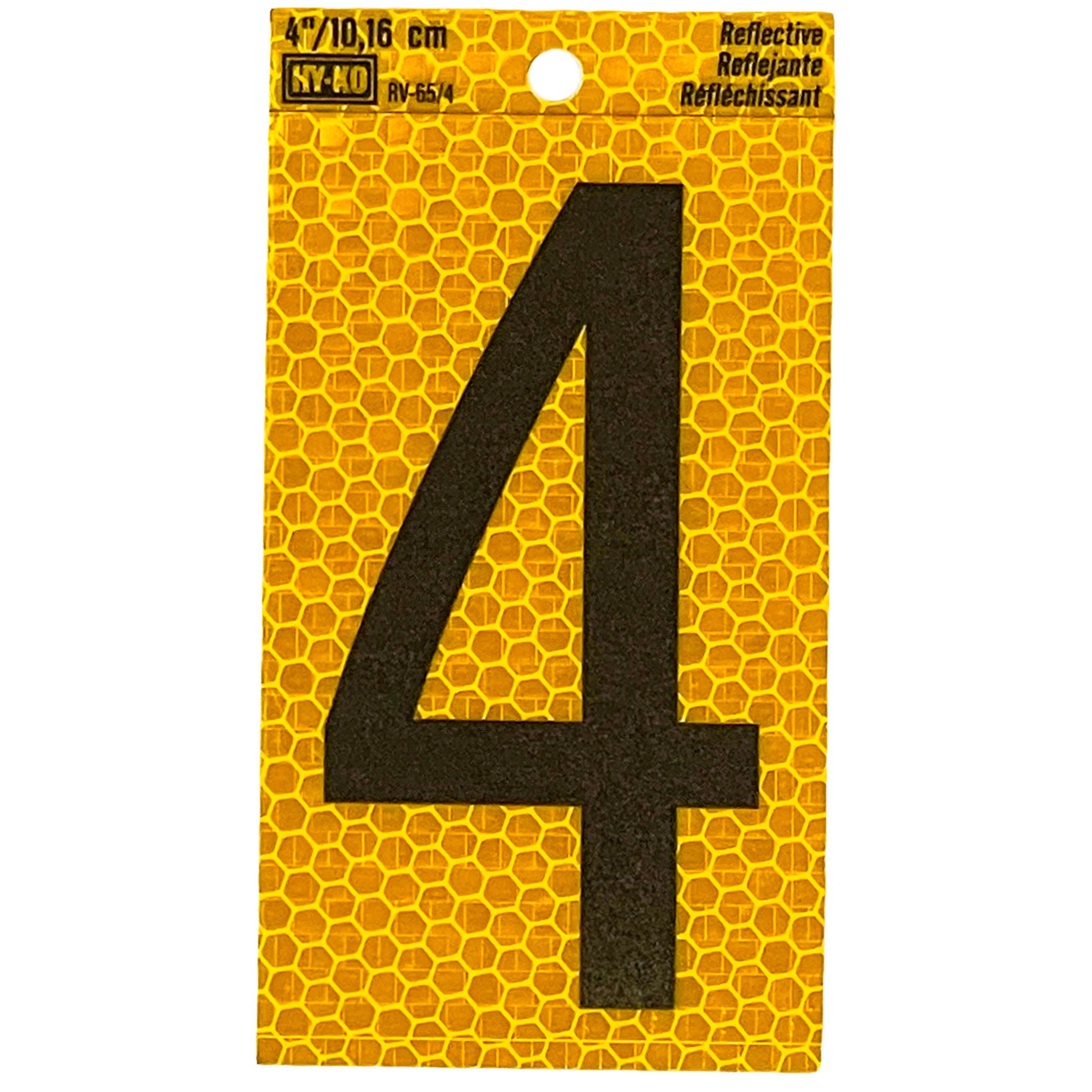 (2 pack) HY-KO 4" Yellow Self-Adhesive Reflective Number 4