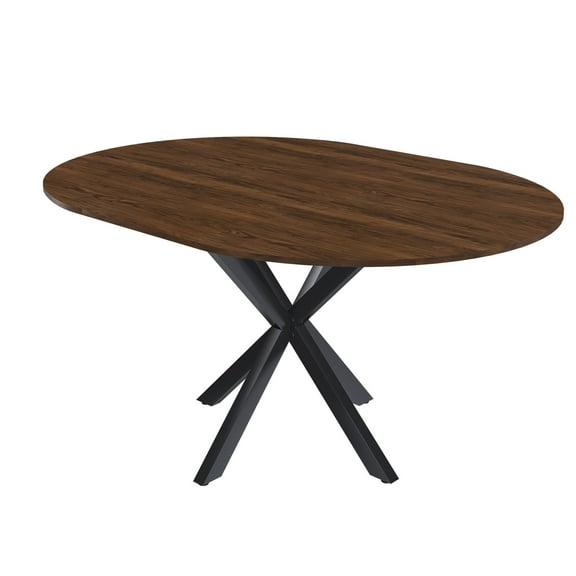 PORKISS 59" Extendable Round Dining Table for 6, Modern Kitchen Table with Carbon Steel Base, Dining Room Table with Thickened Wood Grain Tabletop, Perfect for Small Space, Walnut Black