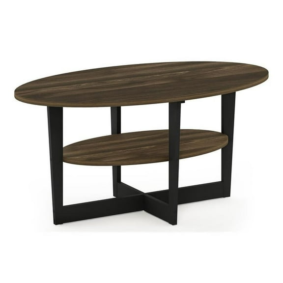 Maklaine Engineered Wood Oval Coffee Table in Columbia Walnut/Black