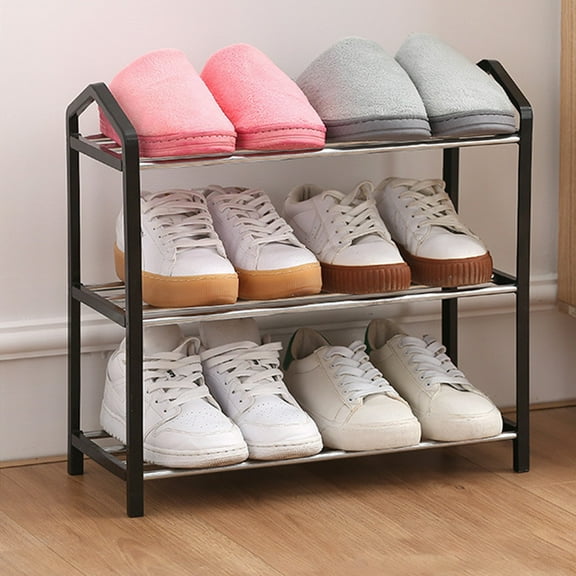 CXALSSY 3-Tier Plastic Shoe Rack - Black, 16.53×7.48×16.92in, Small Shoe Rack Organizer for Entryway Closet and Front Door Entrance