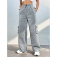 thumbnail image 4 of Cargo Joggers for Women Baggy Fleece Wide Leg Sweatpants Elastic High Waisted Fall Casual Hiking Pants Light Gray XXL, 4 of 9