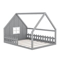 thumbnail image 2 of Bellemave Full Floor Bed with Fence and Window, Wooden Montessori Floor Bed,Full Size House Bed Frame,Gray, 2 of 10