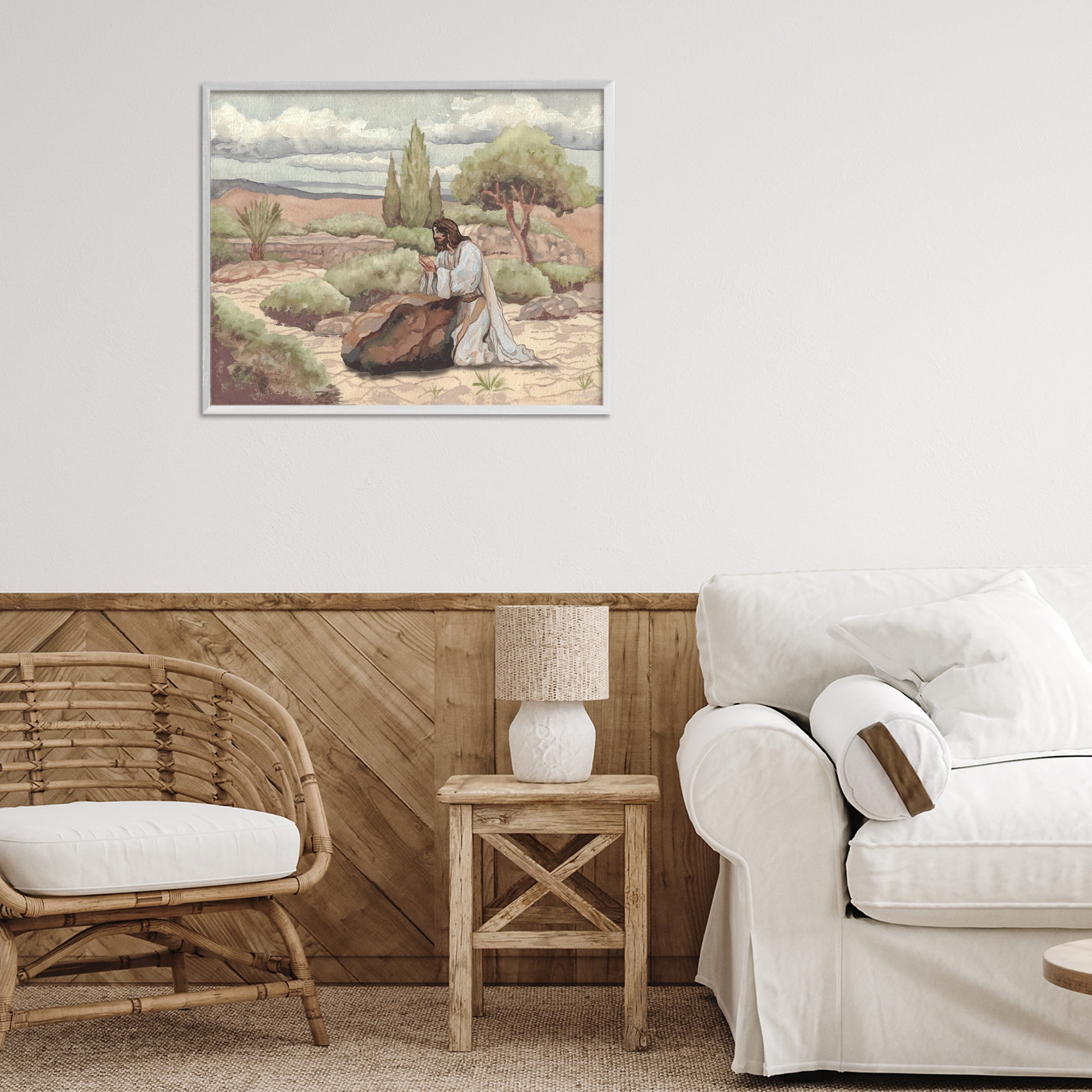 Stupell Industries Jesus Praying Countryside White Framed Giclee Art, design by Elizabeth Medley