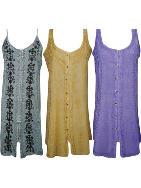 Mogul Womens Boho Chic Sundress Button Front Embroidered Resort Fashion Shift Dress Wholesale Lot Of 3