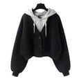 thumbnail image 3 of Gmluru Womens Oversized Jacket Solid Color Velvet Long Sleeved Zipper Cardigan Pocket Hooded Fake Two-Piece Hoodie Top 2025 Winter Fashion Clothes Black M, 3 of 5