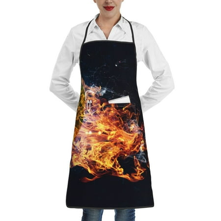 

Lukts Tennis Ball In Fire1 Pattern Kitchen Apron Waterdrop Resistant Apron with adjustable Aprons for Women and Men with Pockets Cooking Apron