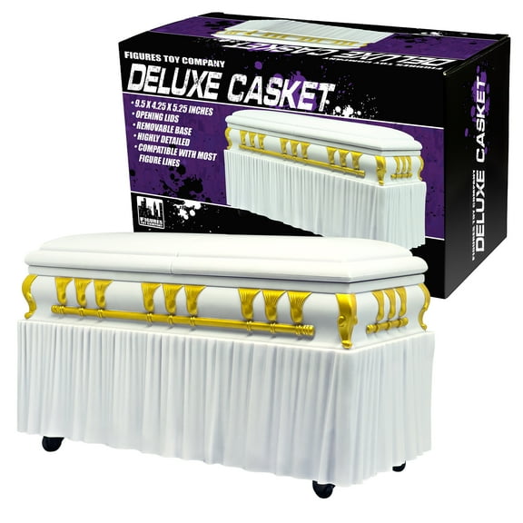 Deluxe White Casket for WWE & AEW Wrestling Action Figures with Removable Base