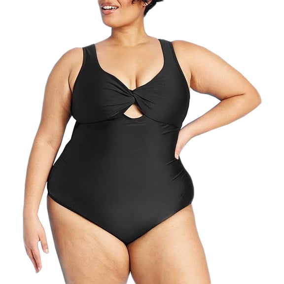Kona Sol Women's Plus Size Cut Out Twist One Piece Swimsuit, Black, 20W
