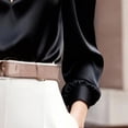 thumbnail image 3 of MORTTIC Women's Elegant V-Neck Long Sleeve Satin Blouse Slim Fit Top for Office Party & Everyday Wear Black，XL, 3 of 4
