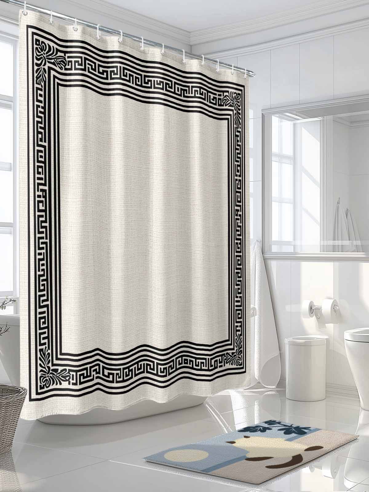 nqOlkjepod Black Cream Greek Key Shower Curtain, Waterproof Shower Curtains for Bathroom, Geometric Greece Ancient Rustic Washable Fabric Bathtub Curtain Set Bath Decor with 12 Hooks 72"x78"