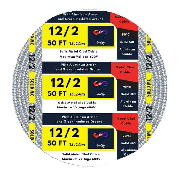 12/2 MC Alum Cable 12-Gauge 2-Conductor Type MC Flexible Counduit Aluminum 50 Ft