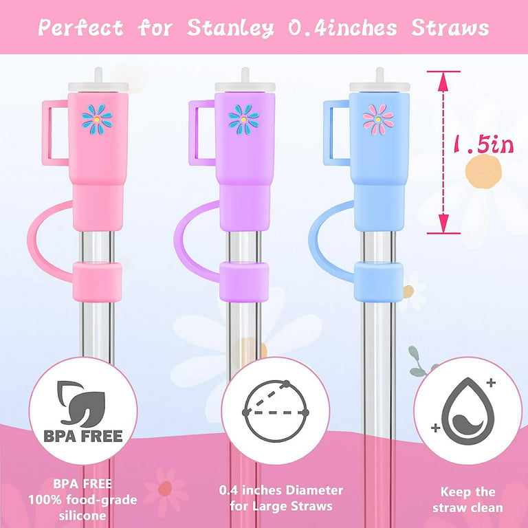 6PCS Christmas Straw Cover Cap for Stanley Cup Silicone Straw Topper for  Stanley