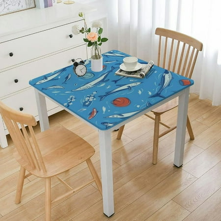 nygtbtfer Funny Shark Print Table Cloths Greaseproof Elastic Tablecloths for Tables Table Cover for Bridal Shower Engagement Housewarming Wedding Fits for Table white